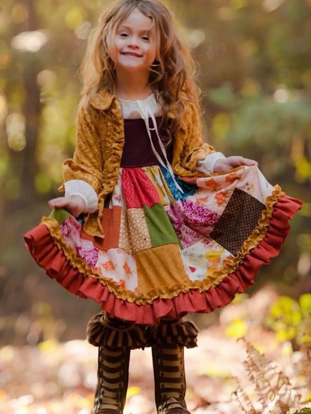 Persnickety Multicolor Patchwork Ruffled Dress